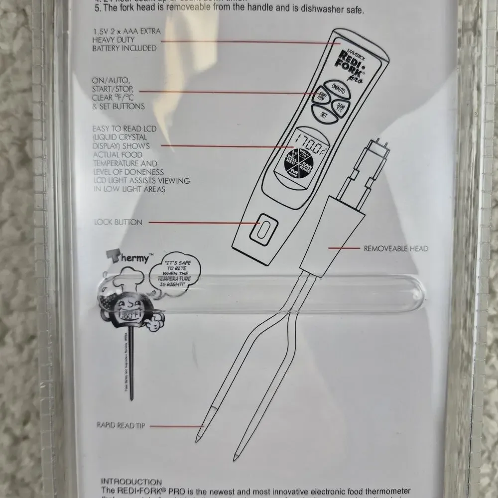 Maverick Bar•B• Q Digital Grilling Fork BBQ Thermometer- Pre Programmed 13In NEW